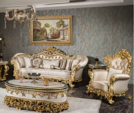 European Style Hand Carved Crown Royal Sectional Wooden Designs Turkish Luxury Living Room Sofa Set