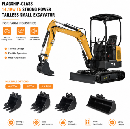 Flagship-Class 14.1Kw T5 Strong Power Tailless Small Excavator Bucket for Farm Industries-Multiple 0.8ton 1.5ton 2ton Used